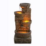 Outdoor Water Fountain with LED Lights, Cascading Bowls, Brown
