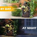Outdoor Water Fountain with Flower Pot and Lights - Cascading Pitchers Farmhouse
