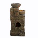 Outdoor Water Fountain with LED Lights, Cascading Bowls, Brown