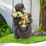 Outdoor Water Fountain with Flower Pot and Lights - Cascading Pitchers Farmhouse
