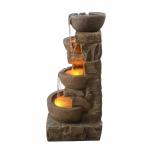 Outdoor Water Fountain with LED Lights, Cascading Bowls, Brown