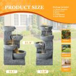 Outdoor Water Fountain with LED Lights, 4-Tier Bowl and Stacked Stones Fountain