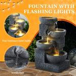 Outdoor Water Fountain with LED Lights, 4-Tier Bowl and Stacked Stones Fountain