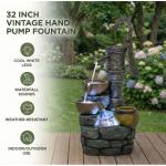 32" H Grey Resin Outdoor Water Fountain Vintage Pump Freestanding Water Feature