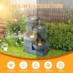 Outdoor Water Fountain with LED Lights, 4-Tier Bowl and Stacked Stones Fountain