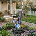 32" H Grey Resin Outdoor Water Fountain Vintage Pump Freestanding Water Feature