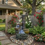 32" H Grey Resin Outdoor Water Fountain Vintage Pump Freestanding Water Feature