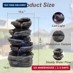 20" Outdoor Water Fountain with Lights, 5-Tiered Cascading Rock Water Fountain, 