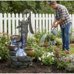 32" H Grey Resin Outdoor Water Fountain Vintage Pump Freestanding Water Feature