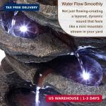 20" Outdoor Water Fountain with Lights, 5-Tiered Cascading Rock Water Fountain, 