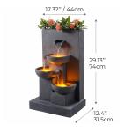 Outdoor Water Fountain with 3-Tiers, LED Lights, Planter, Matte Gray