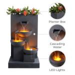 Outdoor Water Fountain with 3-Tiers, LED Lights, Planter, Matte Gray