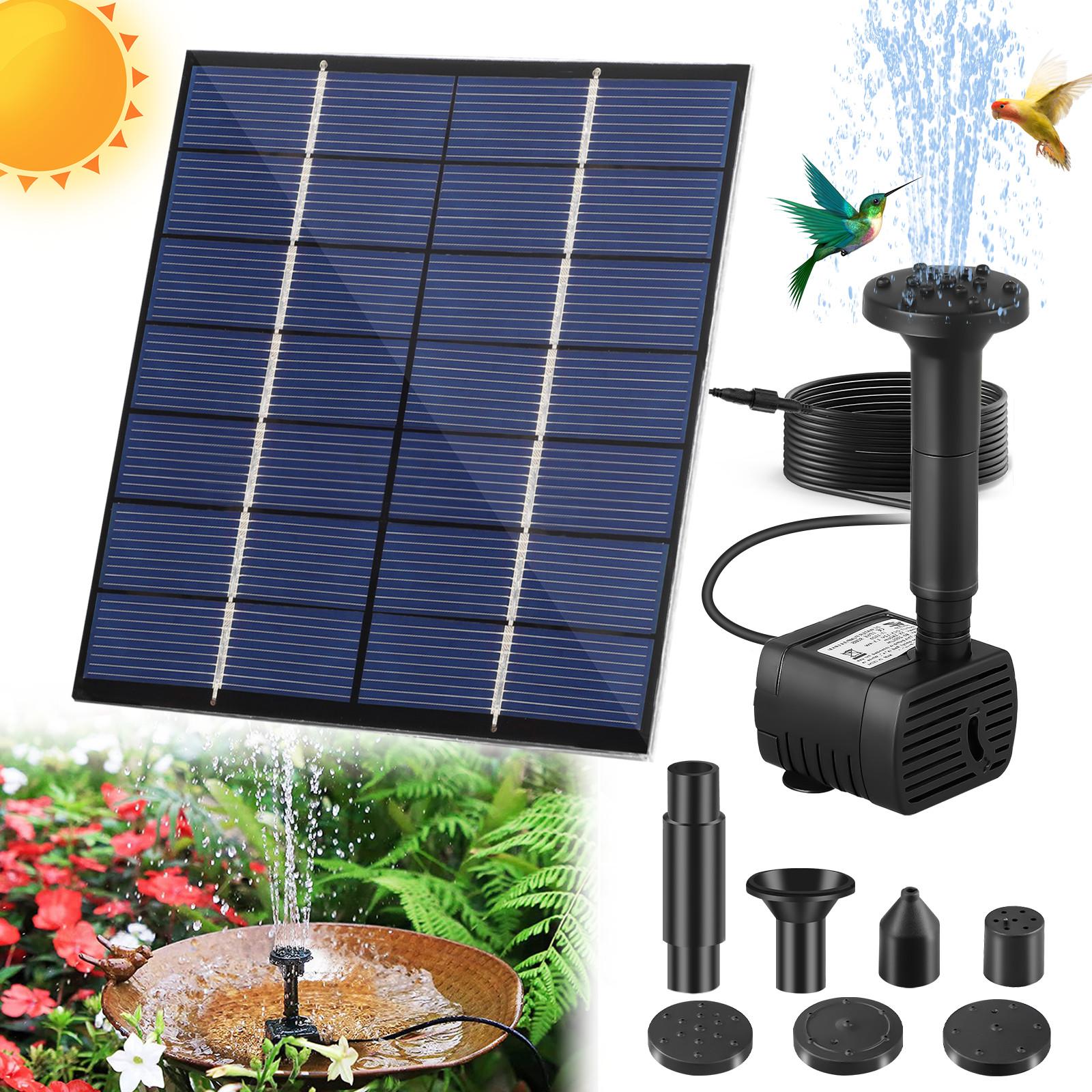 Solar Fountain Pump Outdoor Kit w/ 5 Nozzles for Bird Bath Pond Garden Fish Tank