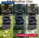 20" Outdoor Water Fountain with Lights, 5-Tiered Cascading Rock Water Fountain, 