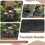 4-Tier Cascading Rock Water Fountain, Outdoor Waterfall Fountain with LED Lights
