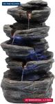 20" Outdoor Water Fountain with Lights, 5-Tiered Cascading Rock Water Fountain, 
