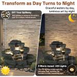 4-Tier Cascading Rock Water Fountain, Outdoor Waterfall Fountain with LED Lights