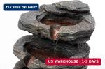 20" Outdoor Water Fountain with Lights, 5-Tiered Cascading Rock Water Fountain, 