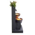 Outdoor Water Fountain with 3-Tiers, LED Lights, Planter, Matte Gray