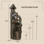 2-in-1 Outdoor Water Fountain with Birdhouse, Tree Trunk Outdoor Water Feature