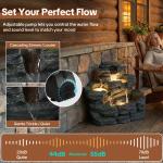 4-Tier Cascading Rock Water Fountain, Outdoor Waterfall Fountain with LED Lights
