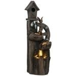 2-in-1 Outdoor Water Fountain with Birdhouse, Tree Trunk Outdoor Water Feature