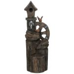 2-in-1 Outdoor Water Fountain with Birdhouse, Tree Trunk Outdoor Water Feature
