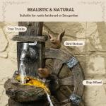 2-in-1 Outdoor Water Fountain with Birdhouse, Tree Trunk Outdoor Water Feature