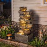 Outsunny Outdoor Fountain with LED Lights, Resin Garden Fountain