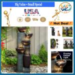 Large Outdoor Water Fountain 39.7in with LED Lights 5-Tier Cascading Resin Fi...