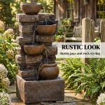 Outsunny Outdoor Fountain with LED Lights, Resin Garden Fountain