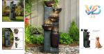 Large Outdoor Water Fountain 39.7in with LED Lights 5-Tier Cascading Resin Fi...