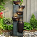 Large Outdoor Water Fountain 39.7in with LED Lights 5-Tier Cascading Resin Fi...