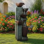 Large Outdoor Water Fountain 39.7in with LED Lights 5-Tier Cascading Resin Fi...