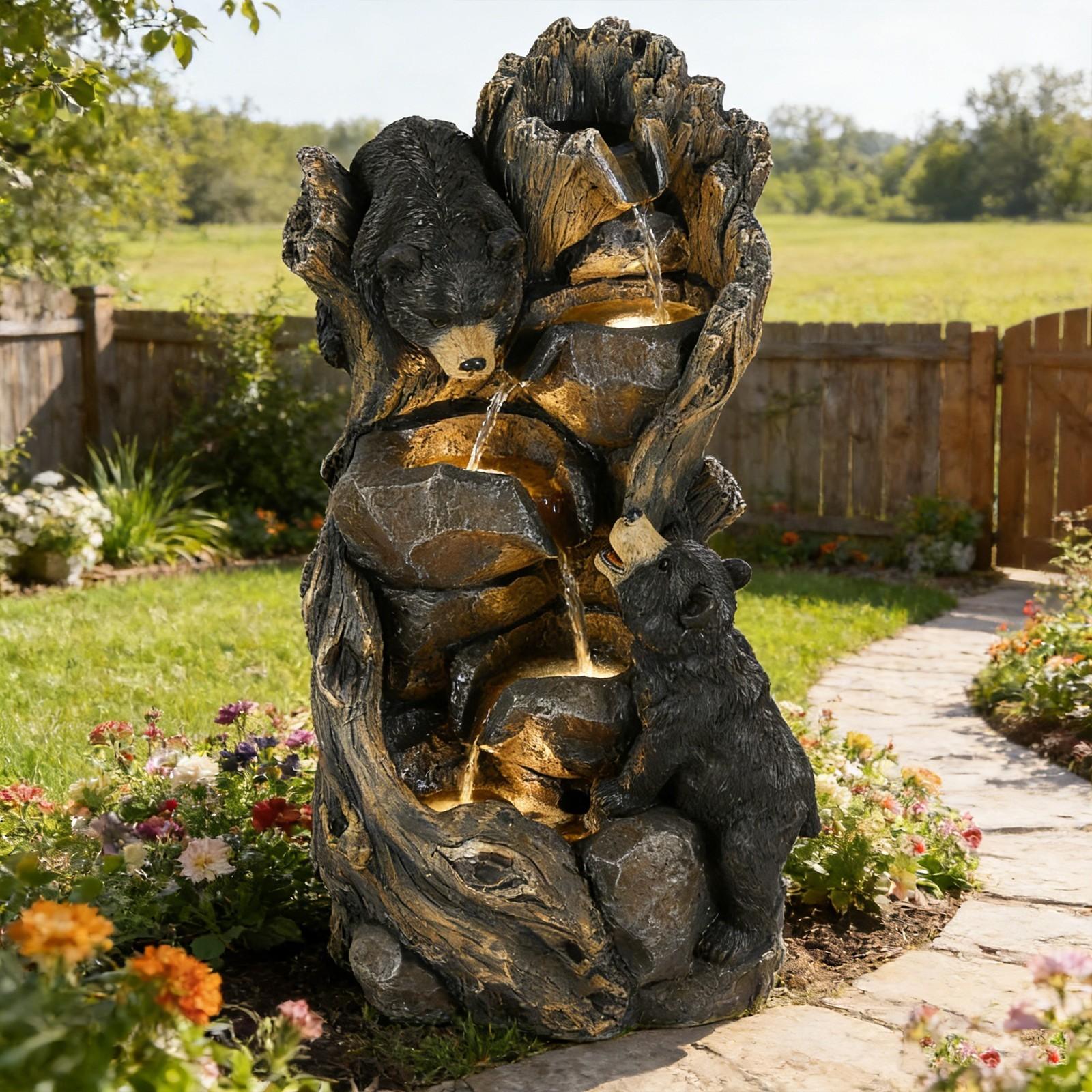 Outdoor 5-Tier Cascading Water Fountain  Freestanding Water Feature with Lights