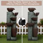Large Outdoor Water Fountain 39.7in with LED Lights 5-Tier Cascading Resin Fi...