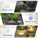 6-Tier Cascading Rock Water Fountain with LED Lights for Patio Garden