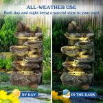6-Tier Cascading Rock Water Fountain with LED Lights for Patio Garden