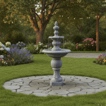 Teamson Home 2-Tier Pedestal Outdoor Water Fountain, Shallow Basin with Adjustable Flow & Electric Pump, Gray