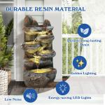 6-Tier Cascading Rock Water Fountain with LED Lights for Patio Garden