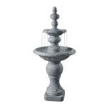 Teamson Home 2-Tier Pedestal Outdoor Water Fountain, Shallow Basin with Adjustable Flow & Electric Pump, Gray