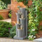 Haverchair 24" Outdoor Water Fountain with LED Lights, 5-Tier Bamboo Joint Design Bowl Garden Fountain, Modern Cascading Waterfall for Garden, Patio, Backyard, Deck, Porch and Home Decor
