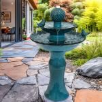 Sunnydaze Resting Birds Contemporary Blue Ceramic 2-Tiered Outdoor Water Fountain