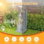 Haverchair 24" Outdoor Water Fountain with LED Lights, 5-Tier Bamboo Joint Design Bowl Garden Fountain, Modern Cascading Waterfall for Garden, Patio, Backyard, Deck, Porch and Home Decor