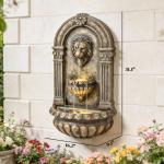 Wall Mounted Lion Head Water Fountain 31.1In 3 Tiers LED Backlight Resin Patio Garden Balcony Rustic Brown 3 Speed Adjustable Pump Indoor Outdoor Space Saving Classic Cascading Home Decor 9.1In Wide