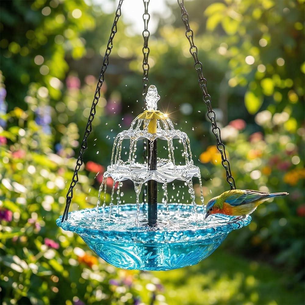 ValueAgain Solar Cascade Hanging Bird Bath Fountain, Outdoor Hanging Bird Bath with Solar Fountain, Large Humming Bird Baths are Suitable, with Solars Pump & Bowl,for Outdoor, Gardens,Blue