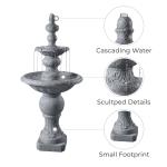 Teamson Home 2-Tier Pedestal Outdoor Water Fountain, Shallow Basin with Adjustable Flow & Electric Pump, Gray