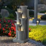 Haverchair 24" Outdoor Water Fountain with LED Lights, 5-Tier Bamboo Joint Design Bowl Garden Fountain, Modern Cascading Waterfall for Garden, Patio, Backyard, Deck, Porch and Home Decor
