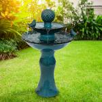 Sunnydaze Resting Birds Contemporary Blue Ceramic 2-Tiered Outdoor Water Fountain