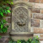 Sunnydaze Rosette Leaf Polystone Outdoor Solar Wall Fountain, Florentine Finish